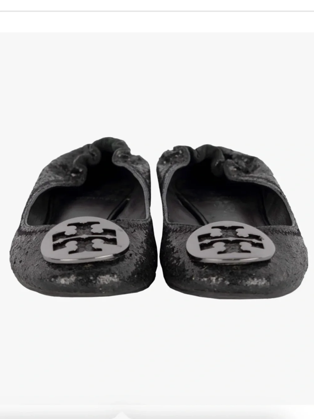 Tory Burch Black Glitter Reva Ballerina Flats Size 7.5